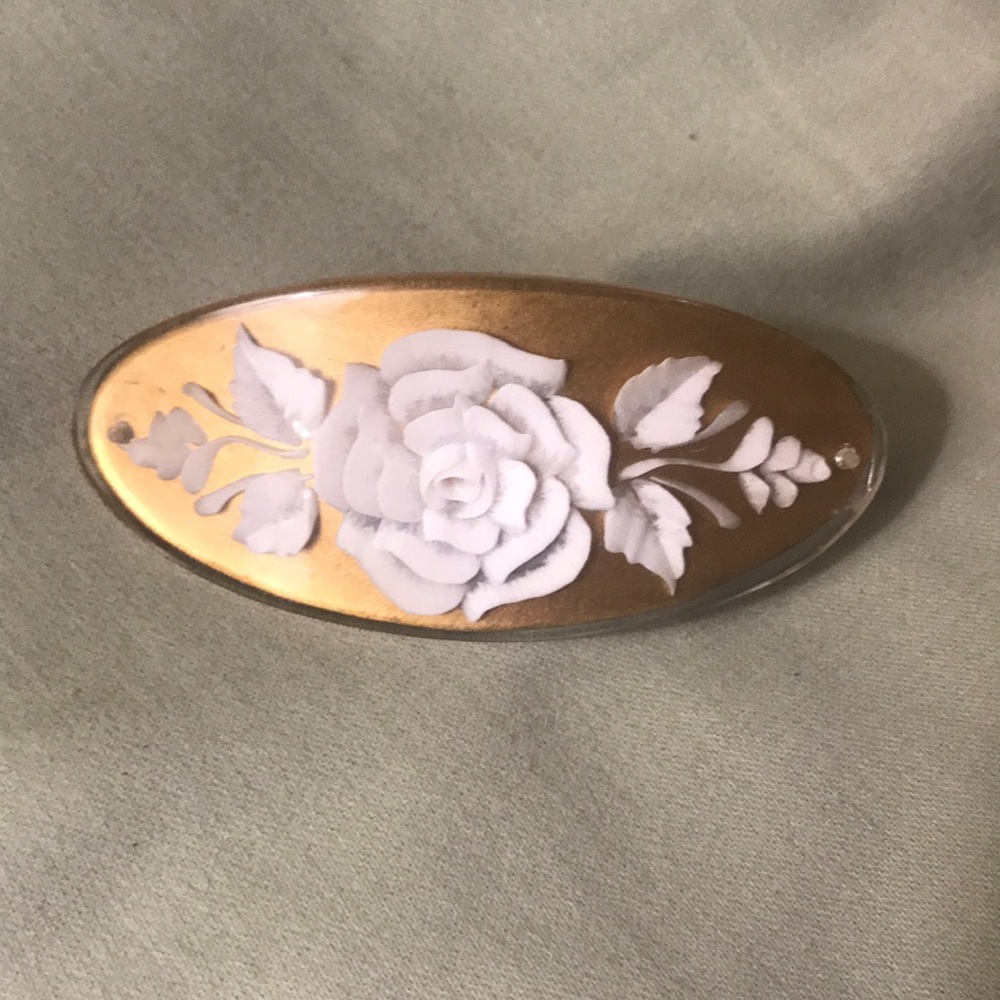 Carved gold & white rose hair look (Anthropologie)